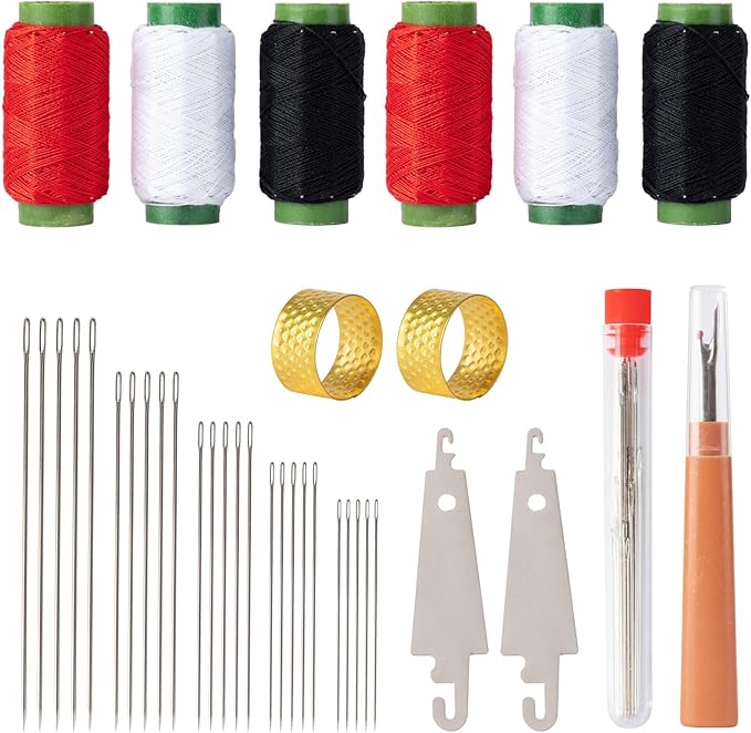37 Pcs Big Eye Steel Sewing Needles Kit - Stainless Steel Needles for Hand Sewing Kit with Thread Ripper, Needle Threaders, Threads and Thimbles