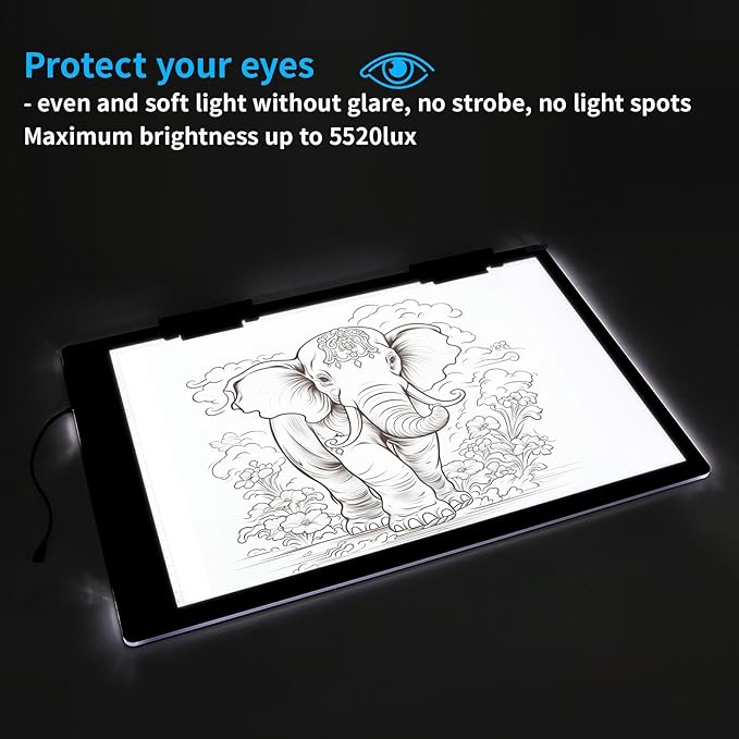 Rechargeable A2 Light Pad, Wireless Battery Powered Artist Tracing Light Box, 3 Colors/6-Level/Stepless Adjusted Brightness Large Light Board for Diamond Painting, Cricut Weeding Vinyl, Art