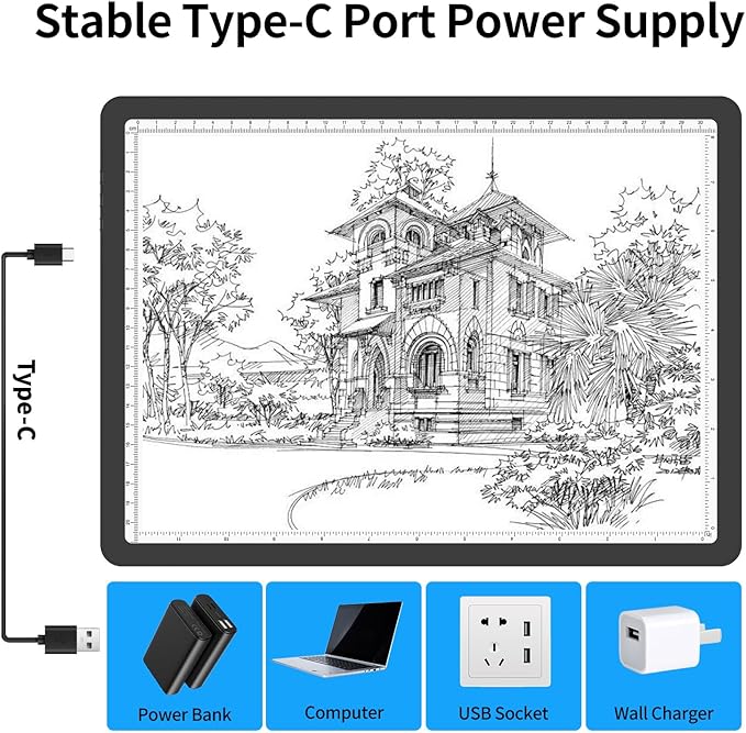 TOHETO A4 Light Board with Bag for Diamond Painting, Super Bright Magnetic Light Pad with Side Buttons, Lightbox for Tracing and Drawing, Corded Light Table for Sketching, Weeding Vinyl (Black)