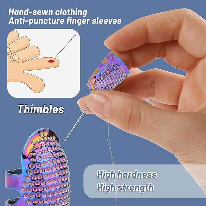 8 Pcs Sewing Thimbles, Sewing Thimble Finger Protector, Fingertip Thimble Metal Dazzle Color Adjustable Metal Sewing Thimble Rings, Sewing Quilting Craft Accessories DIY Sewing Tools (2 Sizes, S/M)