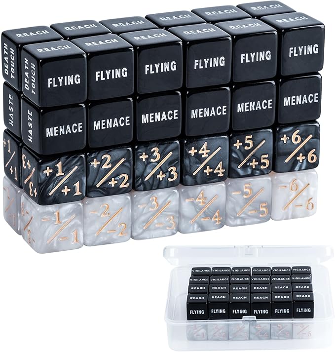 48 Pieces MTG Dice Counters Bulk Ability Keyword Counters Life Counter 1/+1 counters,6 Sided Dice Set for Tabletop Games,MTG, TCG, Card Games Accessories (48 Pieces)