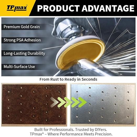 6-Inch 240-Grit Gold PSA Sanding Discs, 50 Pack – Pro-Grade Self-Adhesive Stickyback Sandpaper with Quick-Release Tabs for DA Sander, Very Fine Automotive/Wood/Metal Sanding