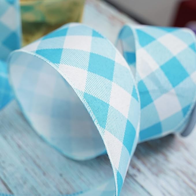 MEEDEE Blue and White Check Ribbon Christmas Wired Ribbon Blue White Burlap Ribbon 2.5 Inch X 10 Yards for Crafts Christmas Tree Decoration Birthday Decor Bows Making Flower Wreath Gift Wrapping