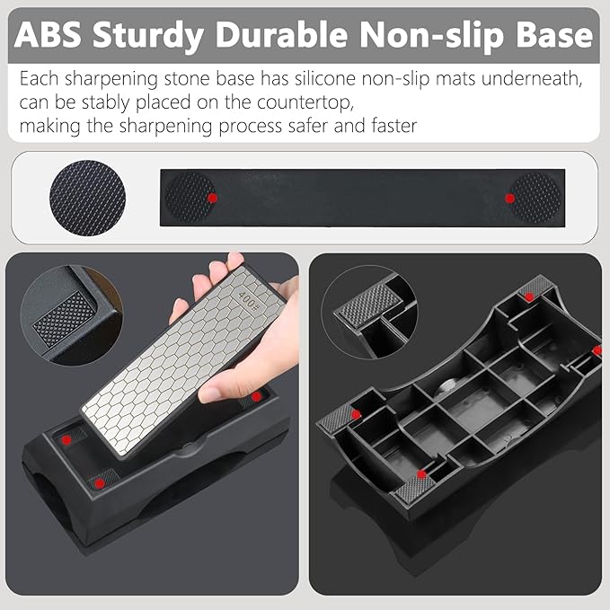 Diamond Sharpening Stone Set, Knife Sharpener Stone, Double-sided Coarse 400 / Fine 1000# | Extra Fine 3000 Grit, 2 Sizes Whetstone Tool with Non-Slip Base, Diamond Plate Honing Stone, Hone Sharpener
