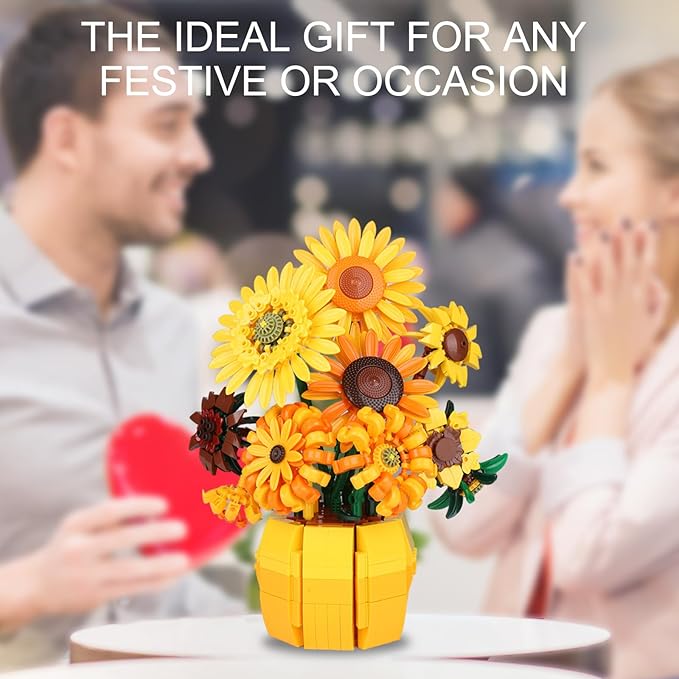 Sunflower Building Blocks Set for Adults, Van Gogh Art Botanical Collection, Sunflower Pot Kits Compatible with Lego Flowers, Gifts for Mother's Day Christmas Birthday (1009PCS)