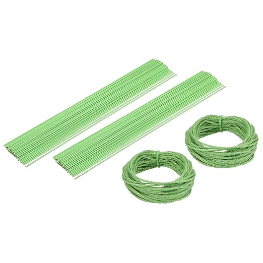 uxcell 100Pcs 2 Gauge Floral Wire, 11.81" Length Flower Stem Wires with 0.08" x 32.8ft Twine for Wreath Making, Flower Arrangement, Light Green