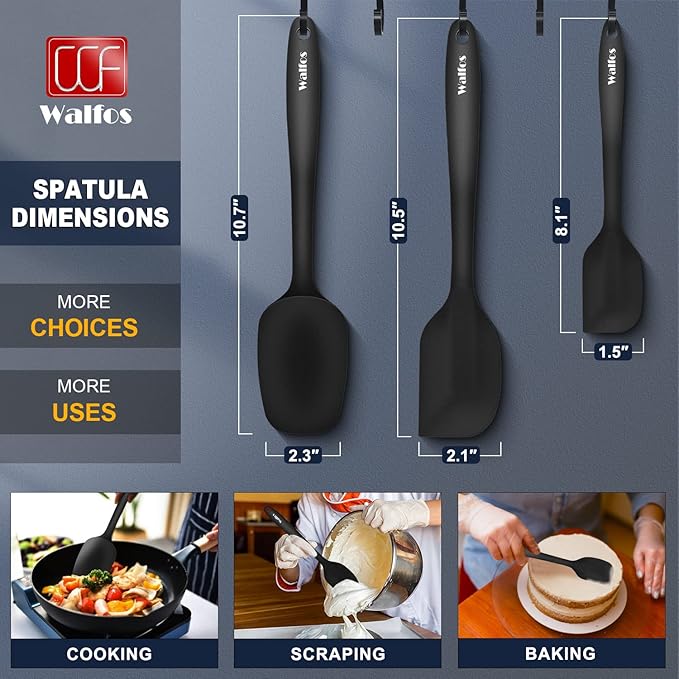 Walfos Mini Silicone Spatula Set of 3（600°F), Heat Resistant small Kitchen Silicone Spatulas, Strong Steel Core and One-Pieces Seamless Design, for Cooking Mixing & Baking,BPA Free & Dishwasher Safe