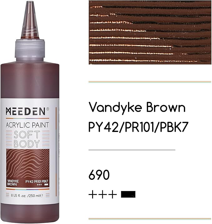 MEEDEN Vandyke Brown Acrylic Paint: Matte Finish 250ml/8.45oz Soft Body Bulk Acrylic Colors in Ergonomic Bottle - Fluid Flow Art Paints for Artists Canvas Painting