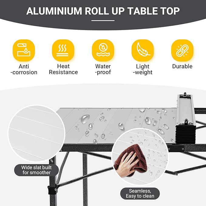 KingCamp Camping Table Folding Portable Table Aluminum Roll Up Lightweight Foldable Large Camp Table for Indoor Outdoor Picnic Backyard, 53.5"X27.5"