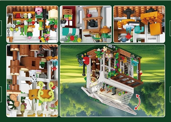 HOGOKIDS Flower House Building Set with LED Light - 1332 PCS Garden House Buiding Toy with Flowers Potted Plants Parrot Cat Animals Playset Greenhouse Model Xmas Gift for Adults Teens Girls Ages 8+
