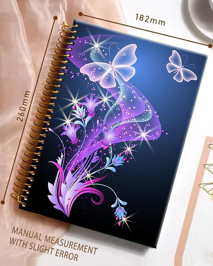 iampanda Spiral Journal Notebook,Fashion Strong Twin-Wire Binding with Premium Paper for Girl Women,60 Sheets A5 College Ruled Notebook/Journal,Perfect for School Office Home Gifts,Blue Butterflies
