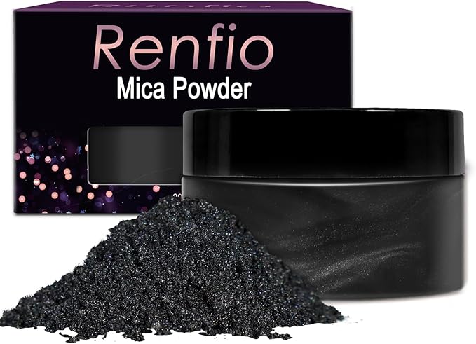 Renfio Mica Powder Pigment Natural Fine Powdered Pigments Pearl Shimmer Epoxy Resin Dye for Painting Soap Making Slime Bath Bombs 3.5 Oz(100g) - Deep Black