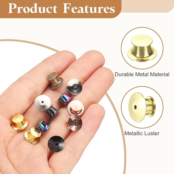 uxcell 40Pcs Metal Locking Pin Backs, Pin Keepers Locking Clasp Flat Head Clamp Needle Back Lock for DIY Brooch Crafts Badges Enamel Lapel, Gold