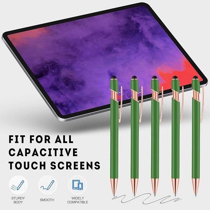 12 PCS 2 in 1 Stylus Ballpoint Pen with Stylus Tip, 1.0 mm Black Ink Metal Pen Stylus Pen for Touch Screens (Light Green)