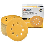 5-Inch 8-Hole Hook and Loop Sanding Discs 220-Grit Random Orbit Sandpaper, 50-Pack