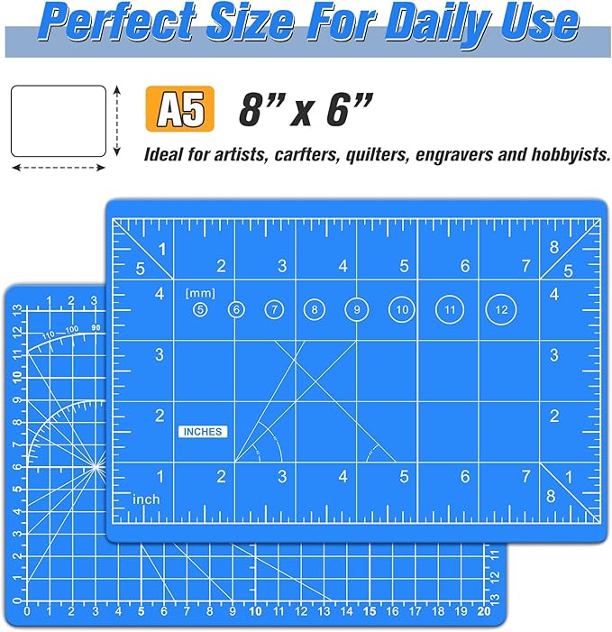 DIYSELF Cutting Mat 8in×6in, Self Healing Cutting Mat, A5 Rotary Cutting Mats for Crafts Sewing Hobby Fabric Project, 5-Ply Craft Cutting Board Double Sided, Craft Mat for Quilting