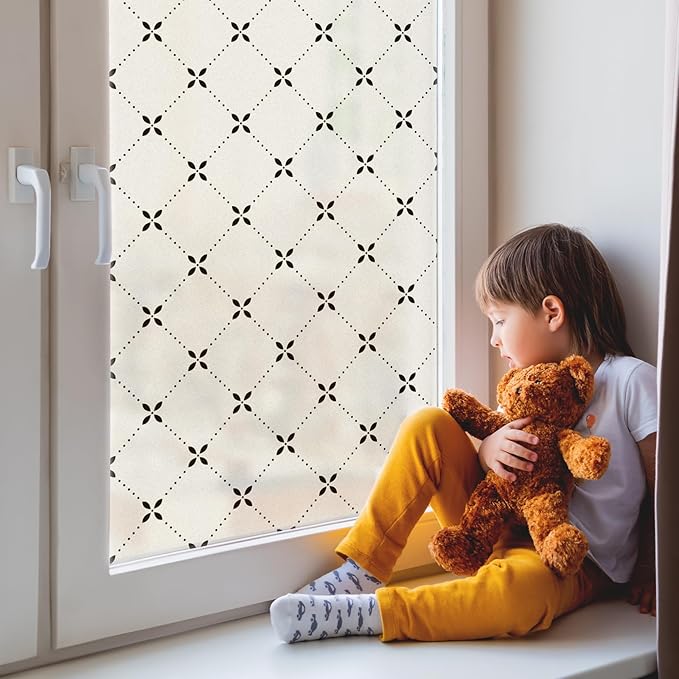 DKTIE Geometric Art Stained Glass Window Film Bathroom Window Privacy Film Frosted Glass Static Clings Non Adhesive with Installation Tools, Modern Home Improvement Style (S119, 17.7'' x 78.7'')