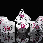 DND Metal Dice Set,7pcs Set Flower Metallic Dice Set with Box,RPG Polyhedral Dice for Table Game (Silver-Purple)