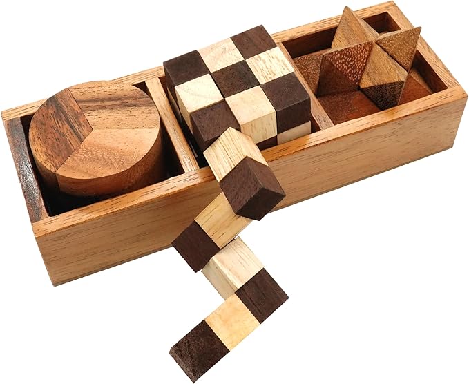BSIRI 3-in-One Puzzle Set - Challenging Brain Teasers and 3D Puzzles for Adults, Interlocking Games for IQ Test, Ideal for Patio Decor and Unique Gift for Chismas and Birthday, Small size