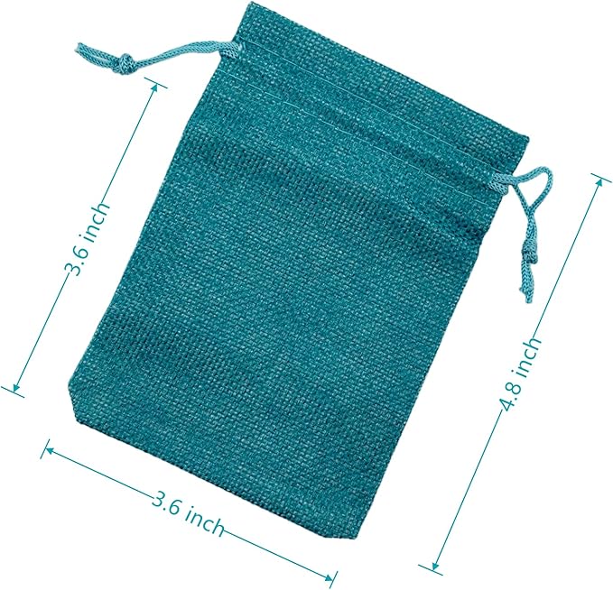 Palmhomee Pack Of 25 Burlap Gift Bags with Drawstring Linen Jewelry Pouches Wedding Hessian Jute Bags for Birthday and Treat Pouches Party Wedding Favors Gift (3.6x4.8 Inch, Peacock Blue)