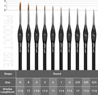 Golden Maple Detail Paint Brushes Set 10pcs Miniature Brushes for Fine Detailing & Art Painting - Acrylic, Watercolor, Oil, Models