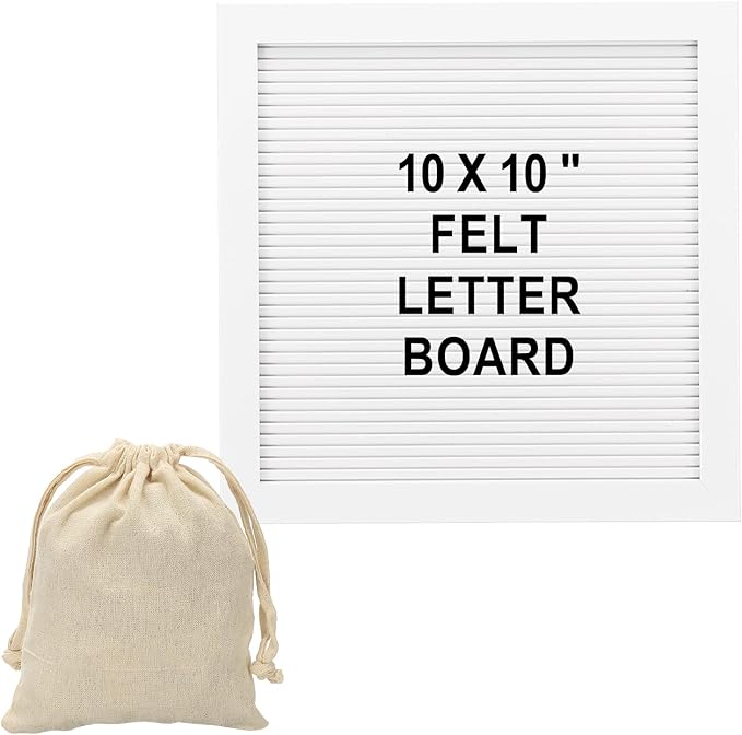 PATIKIL Felt Letter Board, 10x10Inches White Wooden Changeable Message Board with Storage Bag Stand for Kitchen Menu Classroom Farmhouse Decor Notes, Black Bronze