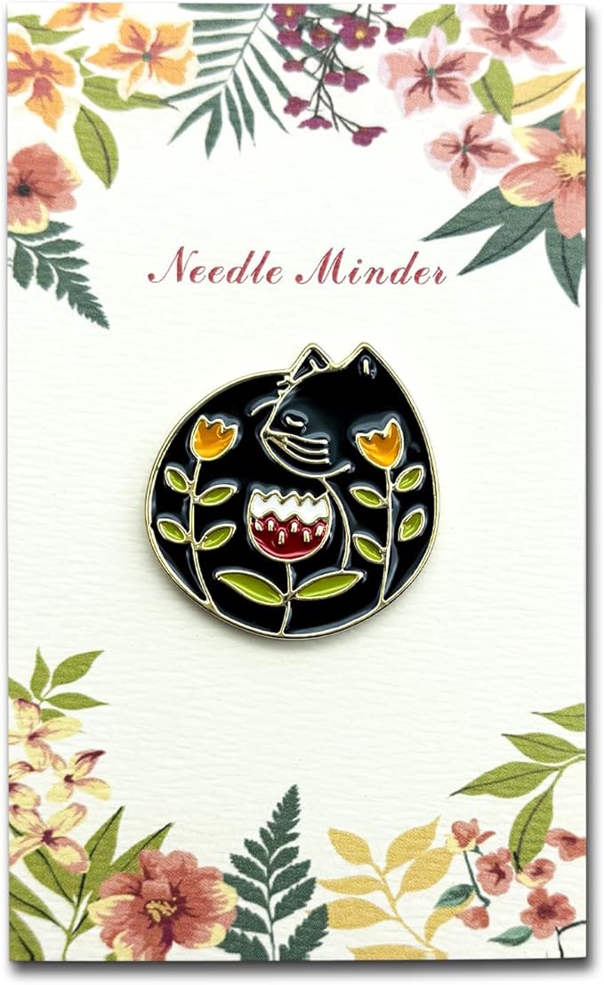 Hydrangea Magnetic Needle Minder for Cross Stitch – Strong Needlepoint Holder, Embroidery Sewing Magnet – Secure & Decorative Needle Minders for Stitching & Crafting (Floral Cat)