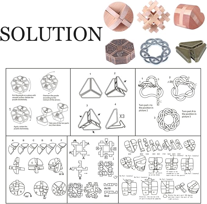 Brain Teaser Puzzle for Adults Puzzles Metal Hole Lock Adult Educational Toy Jigsaw IQ Puzzle（6 Pack） (Bronze)