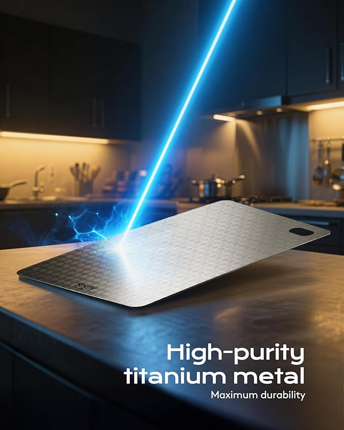 Titanium Cutting Board, 100% Pure Titanium Cutting Boards for Kitchen, Non Toxic Food-Grade Chopping Board, Hygienic, Dishwasher Safe, Chessboard Pattern Cutting Board 13”L*10”W