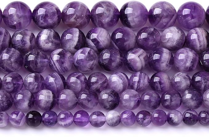 72PCS 10mm Natural Purple Dream Lace Amethysts Beads Crystal Round Loose Beads for Jewelry Making DIY Bracelet Necklace 32" 2 Strand