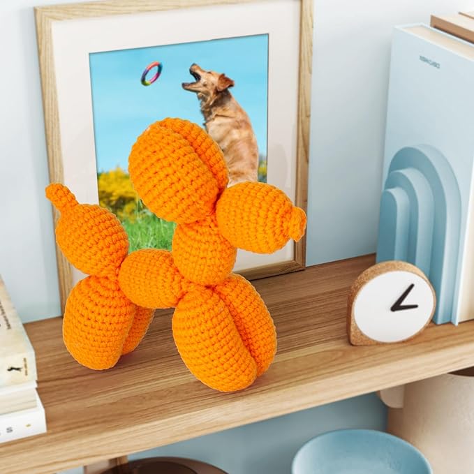 Crochetta Crochet Kit for Beginners, Crochet Kit w Step-by-Step Video Tutorials, Crochet Starter Kit Learn to Crochet Kits for Adults Kids Beginners, Vibrant Orange Balloon Dog (40%+ Yarn Content)