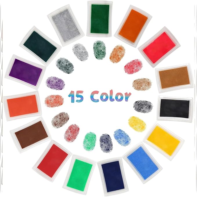DEAYOU 30 Pack Craft Ink Pads, Washable Finger Stamp Pad for Rubber Stamps, Card Making, Paper, Wood, Fabric, Scrapbooking, DIY, Children, Adult, 15 Colors