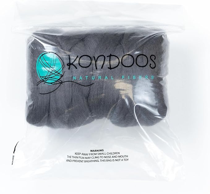 Colored Natural Wool roving, 8 OZ. Best Wool for Needle Felting, Wet Felting, handcrafts and Spinning. (Graphite)