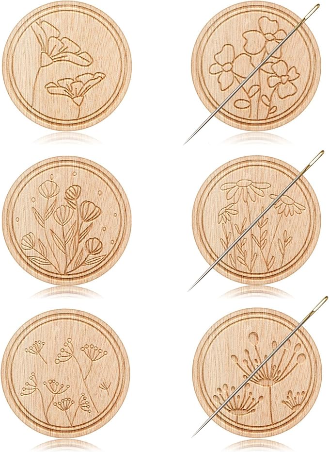 TXIN 6-Piece Magnetic Needle Nanny - Flower Patterned Needle Keepers for Cross Stitch, Embroidery, Crafts & Needlework Supplies