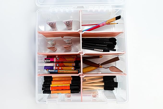 ArtBin 6990RK Super Satchel Double Deep, Portable Art & Craft Organizer with Handle, [1] Plastic Storage Case, Clear with Rose Gold Accents
