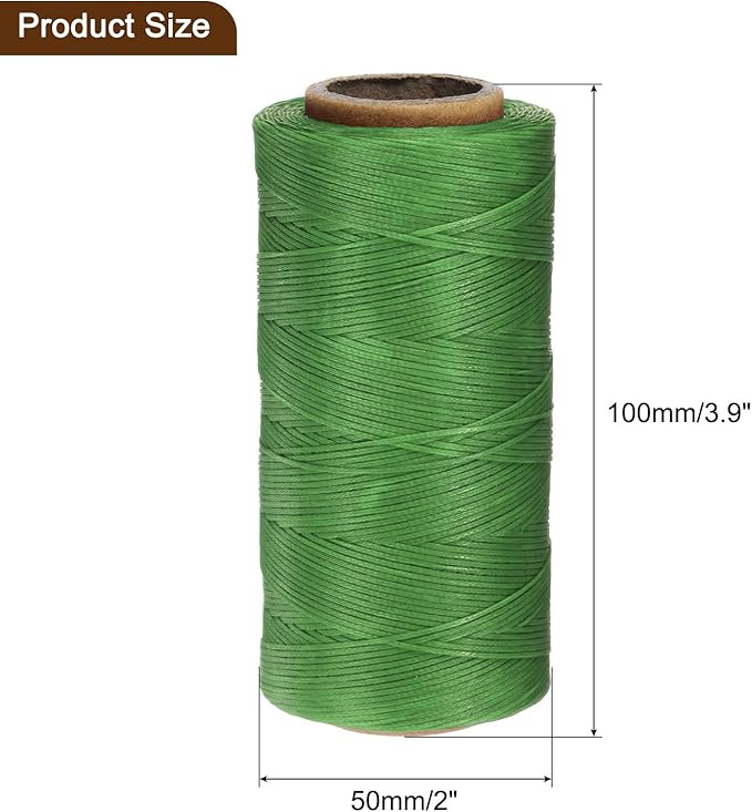 uxcell 150D 0.8mm Flat Waxed Thread 284 Yards Polyester Leather Sewing Waxed String Hand Stitching Waxed Cord for Leather Stitching Sewing Bookbinding DIY Craft Green