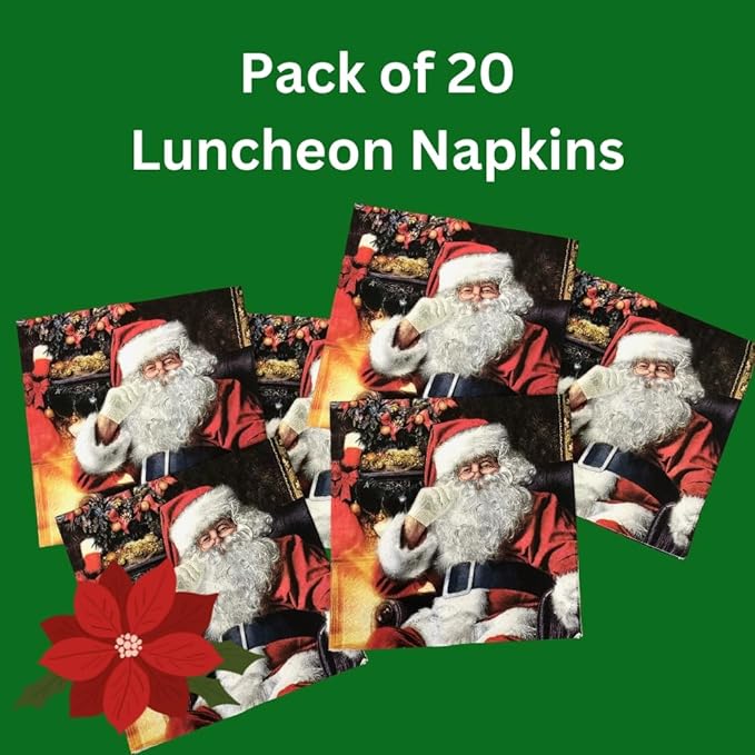 20-ct 13x13 Christmas Paper Decoupage Napkins, 3-Ply Servilletas Tissue Napkin for Dinner and Parties, Disposable Napkins (Santa Chair)