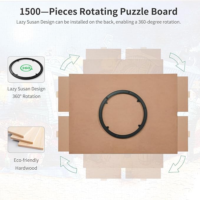 1500 Pieces Rotating Puzzle Board with 4 Drawers,34.25"x25.2" Portable Wooden Jigsaw Puzzle Table with Lazy Susan Spinning Cover for Adults