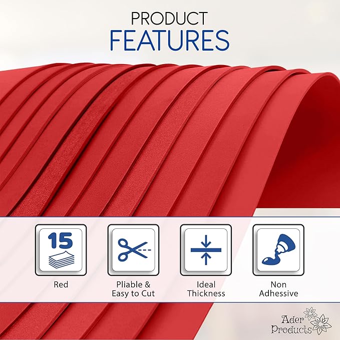 Red EVA Foam Sheets for Crafts, 9 x 12 Inch, 2mm Thickness, 15 Pack – Ideal for DIY Arts and Crafts, Foam Paper for Kids, Cosplay and Costumes