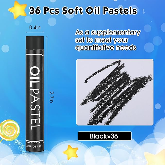 Geyoga 36 Pcs Soft Oil Pastels Bulk Artists Oil Crayons Single Color Creamy Pastels for Art Painting Drawing Blending for Back to School First Day of School Kids Students Artists(Black)