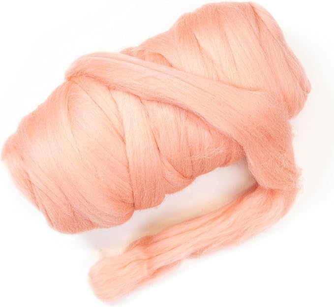 Kondoos Colored Natural wool roving, 1 lb. Best wool for needle felting, wet felting, handcrafts and spinning. (Salmon pink, 1 lb)