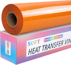 RENLITONG Orange Iron on Vinyl 12Inch by 50ft Roll HTV Heat Transfer Vinyl for T-Shirt HTV Rolls for All Cutter Machine - Easy to Cut & Weed for Heat Transfer Design
