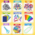 FUNZBO Arts and Crafts School Supplies for Kids -Kindergarten School Supplies Set with Glitter Glue Stick,Glue, Pipe Cleaners Craft and Kids' Scissor, Birthday Gifts for Girls Boys Age 4+