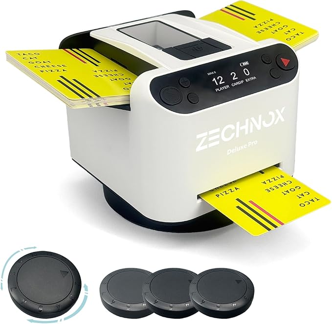 2025 New Smart 2-in-1 Automatic Card Shuffler and Dealer,Programmable Card Dealer,Card Shuffler 2 Deck,360° Rotation,Ultra Quiet,Rechargeable,Support 12 Players,with 4 Wireless Buttons (White&Black)