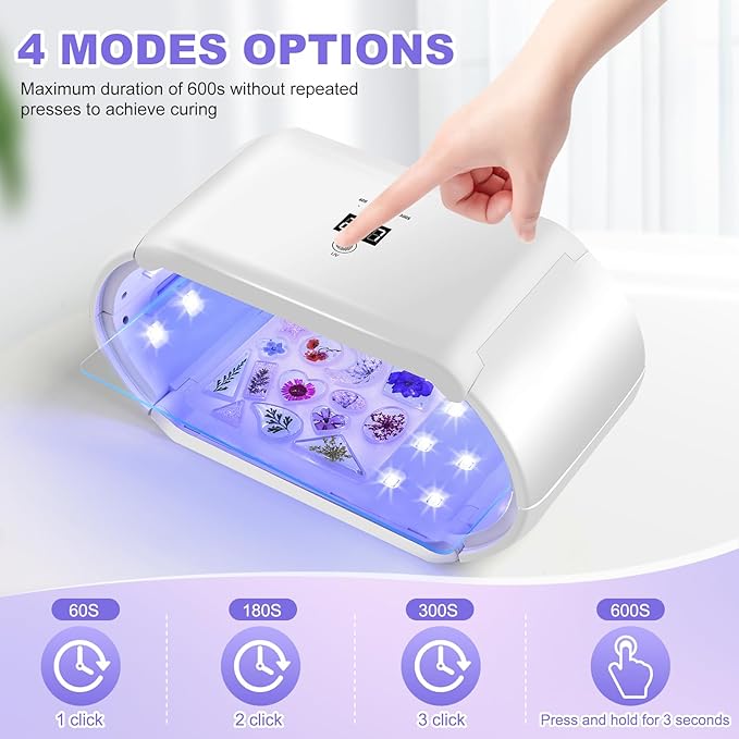 UV Light for Resin - Fast Curing UV Resin Light with Adjustable Time Setting Large Size 48W Two-Sided Portable Foldable UV Lamp with Silicone Mold Gloves