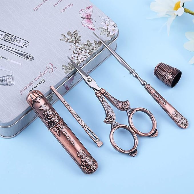 Vintage Sewing Scissors European Antique Vintage Sewing Kit Sharp Dressmaker Fabric Sewing Shears Scissor, Bronze
