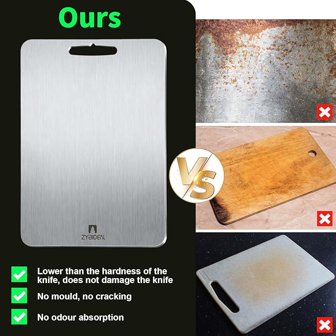 Pure Titanium Cutting Board, Stainless Cutting Boards for Kitchen, Double-Sided Food Grade Chopping for Meat, Vegetable & Fruit (10 * 14 IN)
