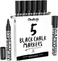 Black Chalk Markers - Liquid Dry Erase Marker Pens for Bistro, Chalkboards Signs, Windows, Blackboard, Glass - 6mm Reversible Tip (Pack of 5)