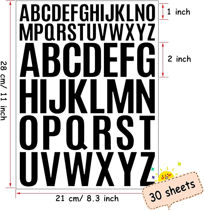 Bemeol Letter Stickers 1560 Pieces 30 Sheets Stick on Vinyl Letters Capital Alphabet Sticker Letter for Craft Bulletin Boards Classroom Home Business Decor(Black,1 Inch,2 Inch)