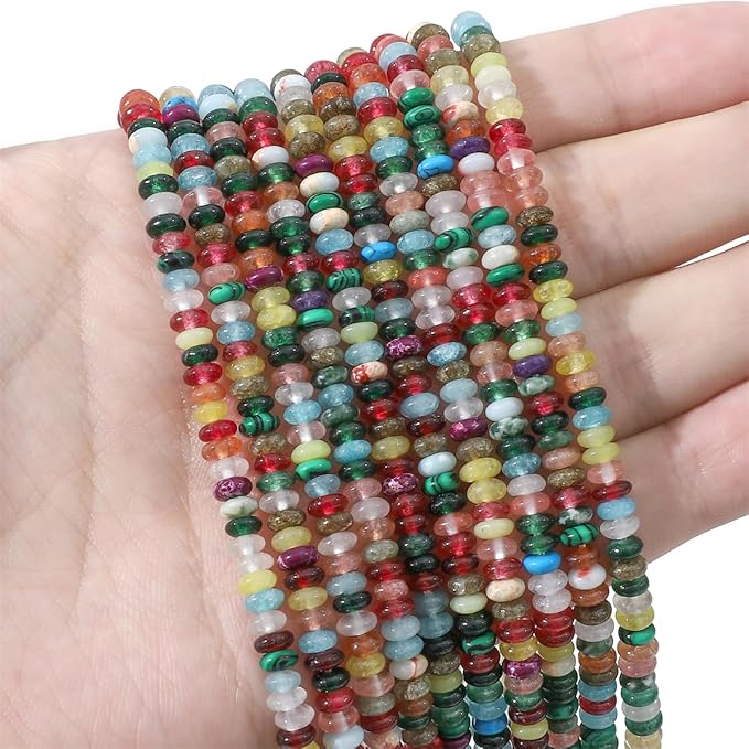 Natural Mix Colored Disk Stone Beads 4x2mm 160pcs Rondelle Loose Semi Gemstone Beads for Jewelry Making Design
